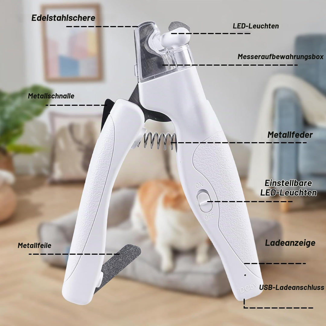 GOMETY Profi LED Hunde &amp; Katzen Nagelknipser: Ergonomischer Griff, Sicherheitsverriegelung, für Mitt