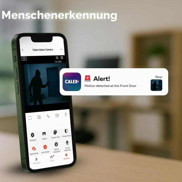 CALEX Smart Security Video-Türklingel, 2K Kamera mit App-Steuerung, Nachtsicht, 2-Wege-Audio, Bewegu