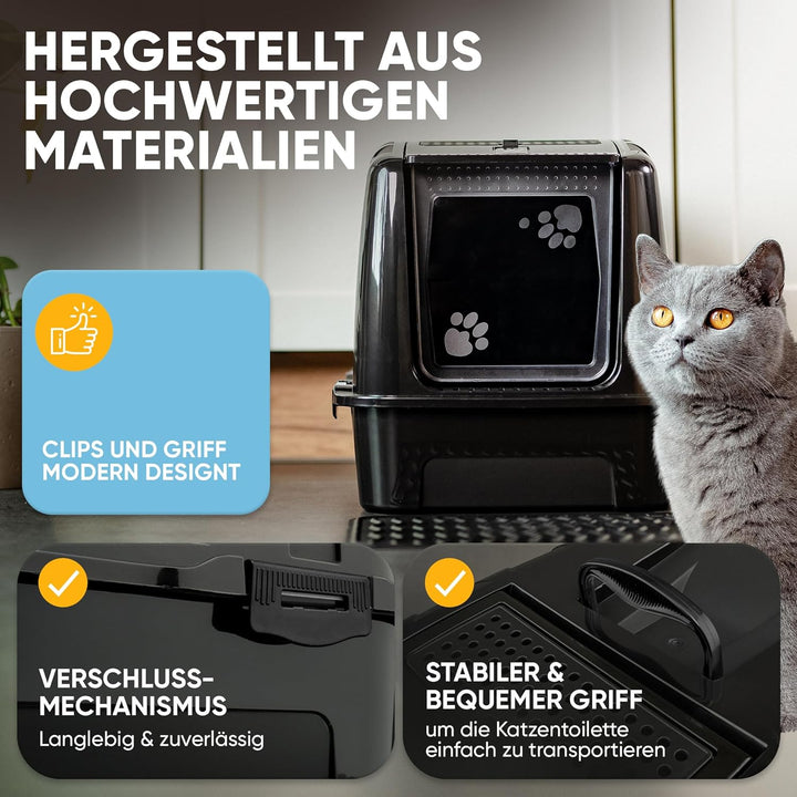 CROPLAS Katzenklo mit Deckel und Aktivkohlefilter + [ Katzenklo Matte ] + [ Katzenklo Schaufel ] - K