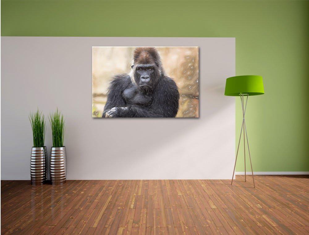 Pixxprint gelangweilter Gorilla als Leinwandbild/Grösse: 100x70 / Wandbild/Kunstdruck/fertig bespann