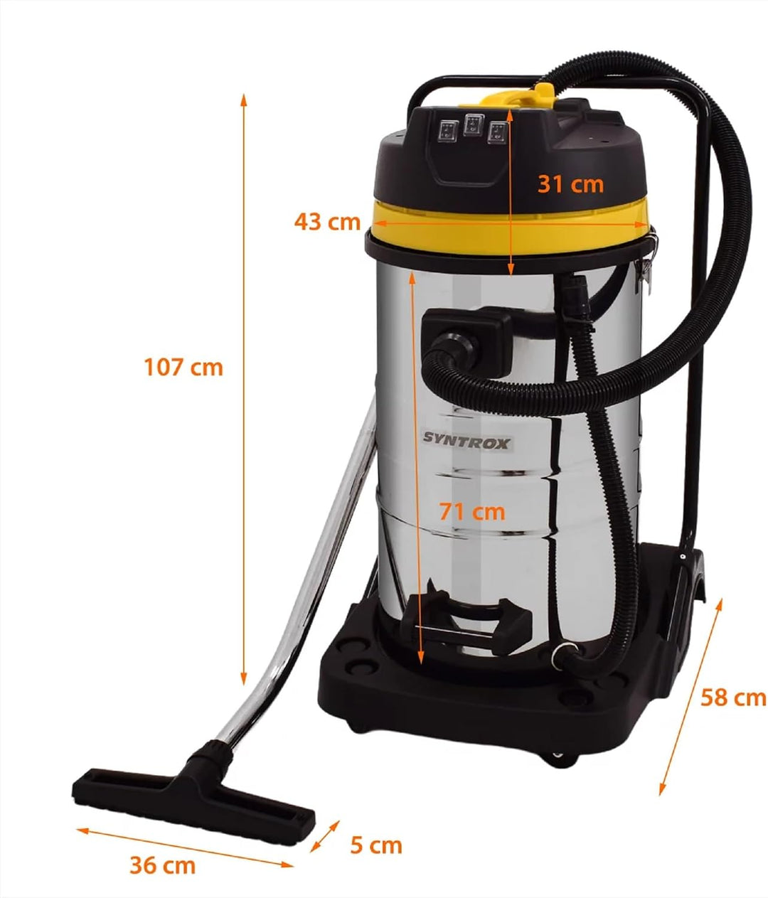 Syntrox Germany Industriesauger Samaka XL Edelstahl, 3 Saugturbinen, Grossraumsauger, Leistungsstark