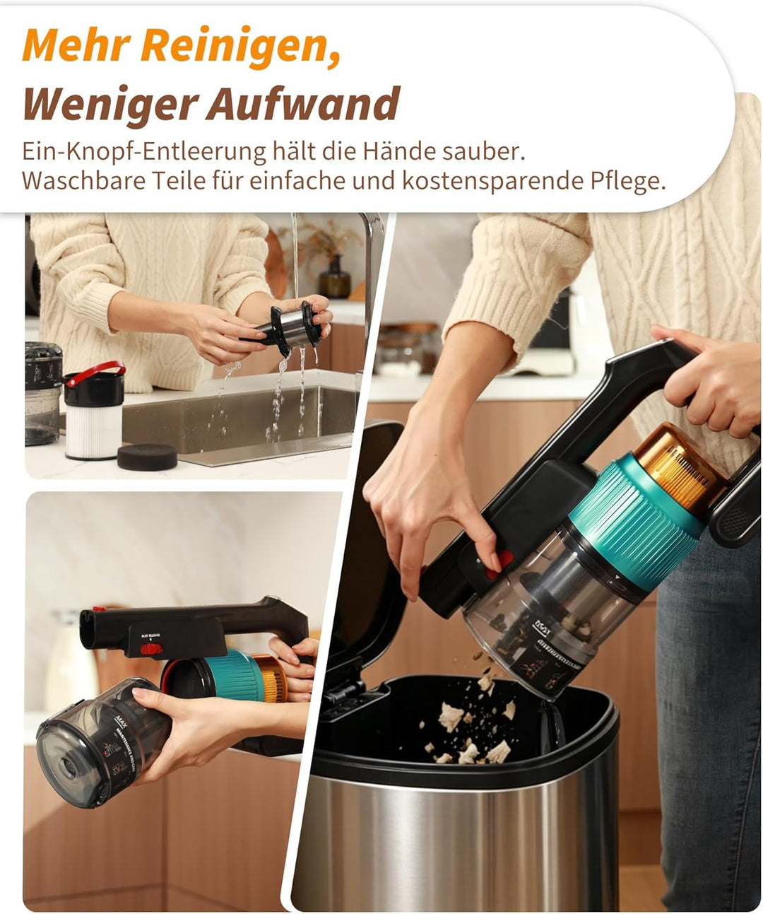 ElecKeys Akku Staubsauger 55000Pa/650W/65Min, Staubsauger Kabellos mit Lade-/Aufbewahrungsstation, F