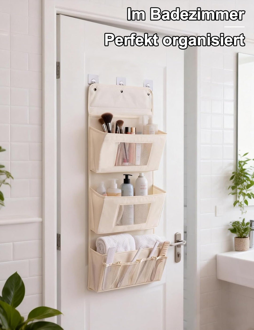Hängeorganizer 3-Schichten 40x90cm – Faltbarer Wandorganizer aus Oxford-Stoff mit 3 Haken, Tür Organ