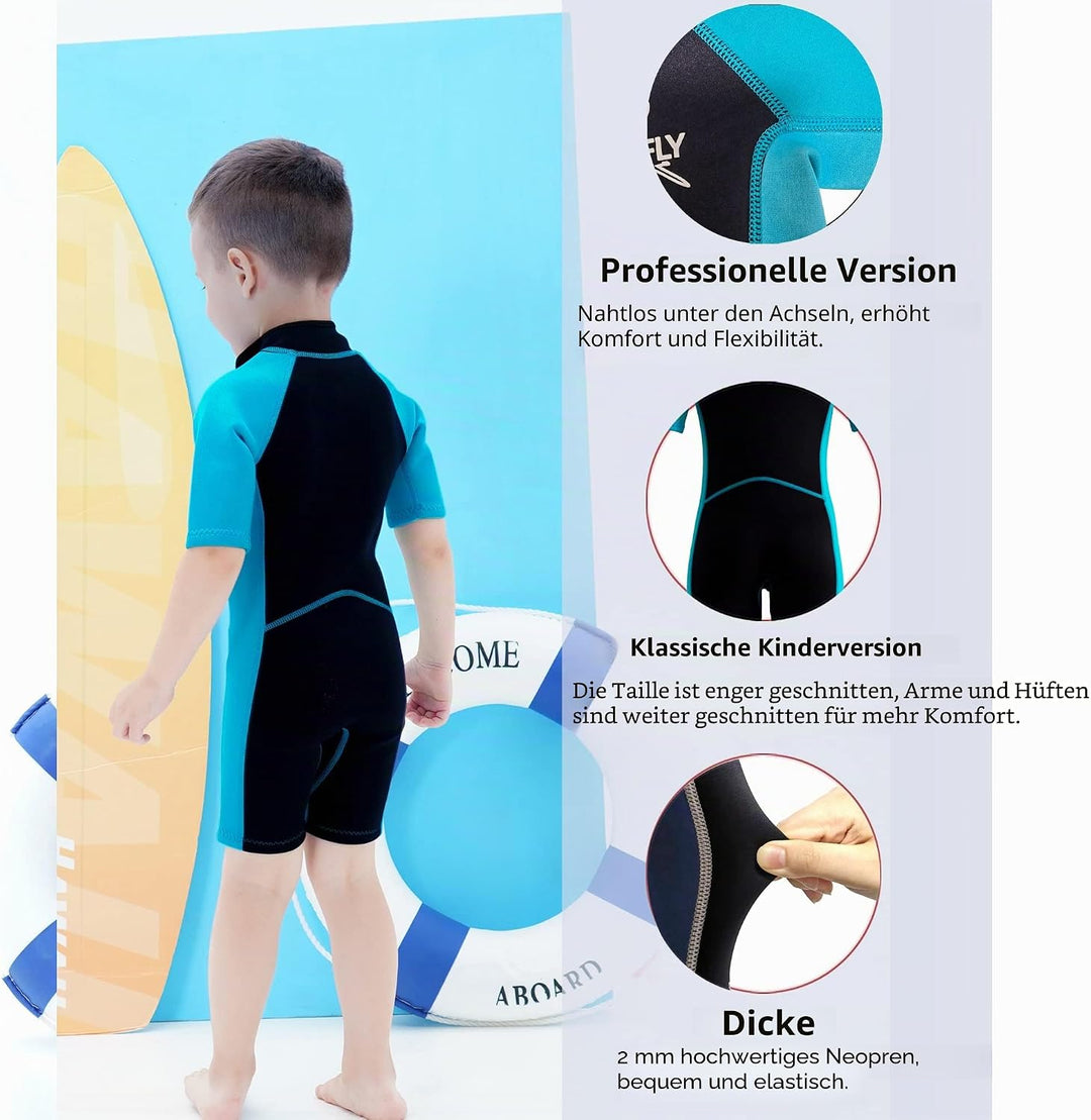 NATYFLY Kids Shorty Neoprenanzug 2.5mm Kinder Neopren Thermal Badeanzug UV-Schutz Badeanzüge für Mäd