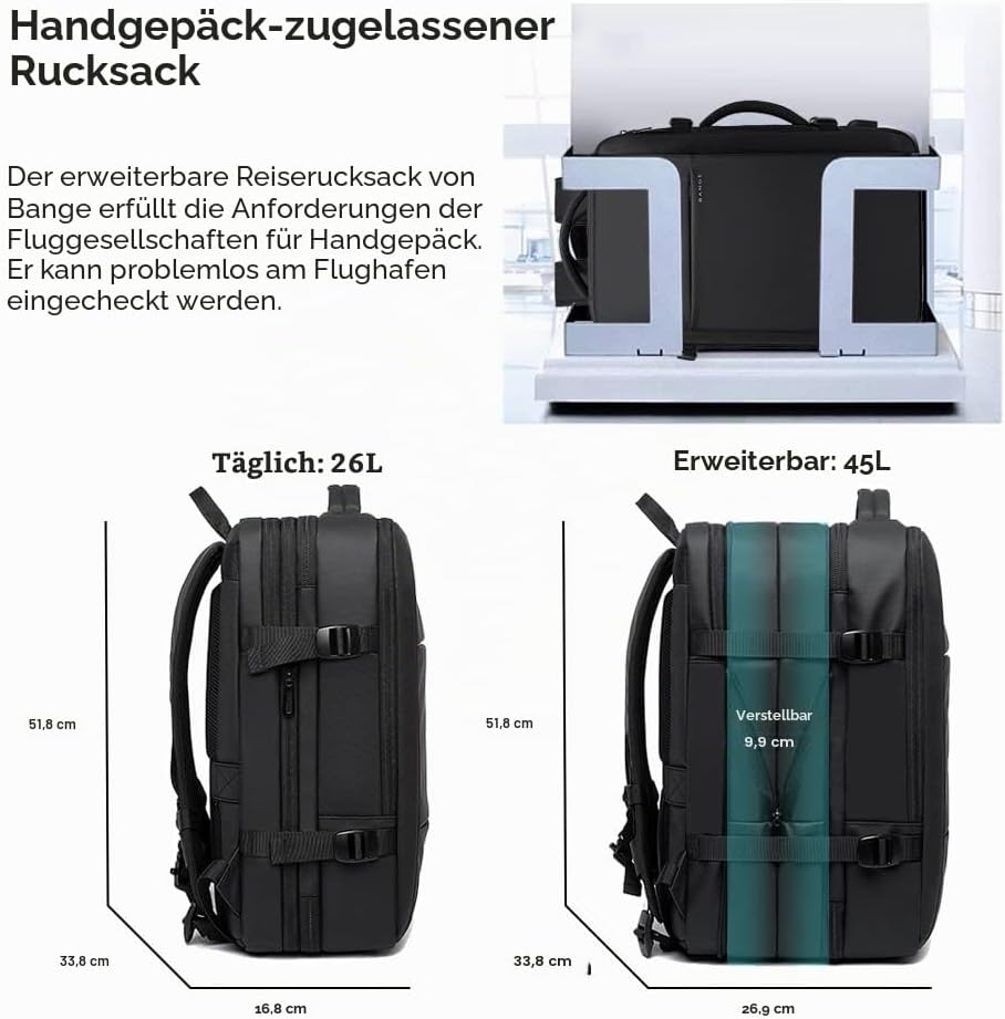 BANGE Reiserucksack, Handgepäck Rucksack Strapazierfähige Convertible Duffle Bag Fit für 17,3-Zoll-L