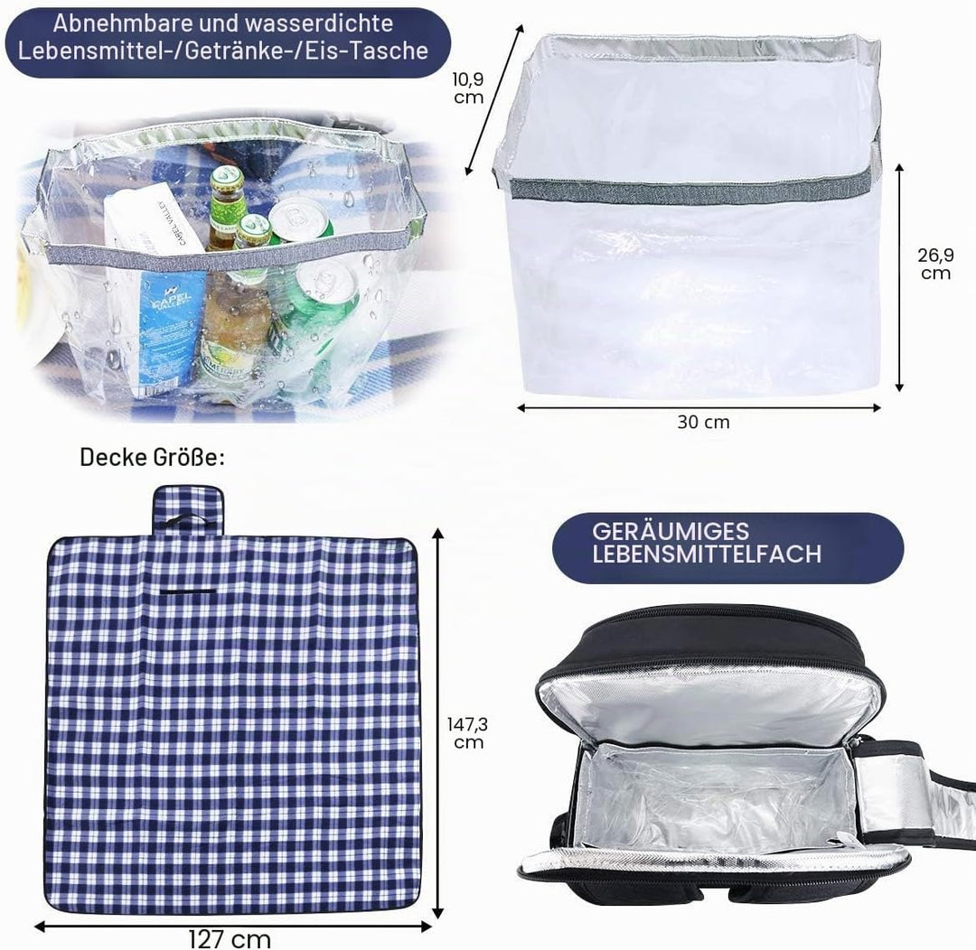 Sunflora Picknickrucksack für 4 Personen mit Decke Picknickkorb Set für 2 Personen mit isolierter Kü