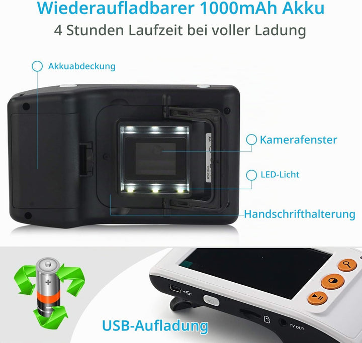 Digitale Mobile Lupe mit 3,5-Zoll-LCD-Bildschirm - Bietet eine 25-fache Textvergrösserung für eine e