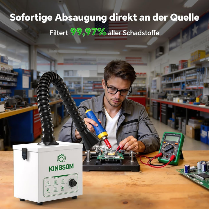KINGSOM K9 Lötabsaugung 180–210 m³/h Starker Saugkraft Lötrauchabsauger, H13 HEPA Filter Effektiver