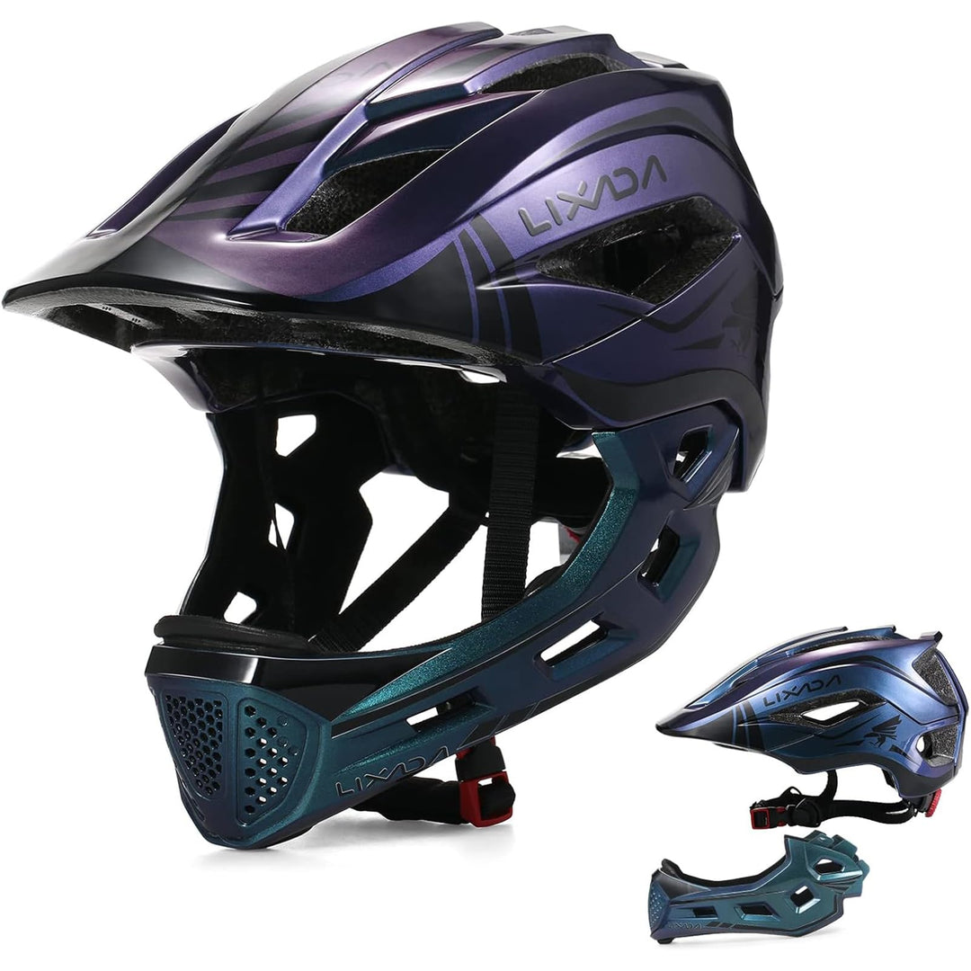Lixada Fahrradhelm Kinder Helm Fullface Abnehmbar Unisex 52-58cm Children's Helmet 2-In-1 Integrated