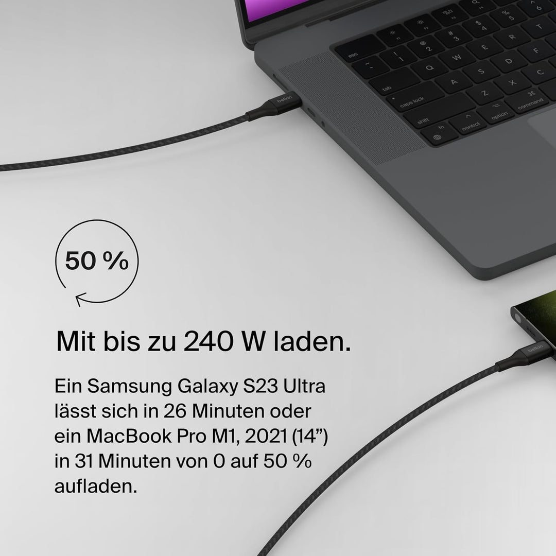 Belkin BoostCharge USB-C-auf-USB-C-Ladekabel, Schnellladekabel mit 240 W Power Delivery, USB-IF-zert