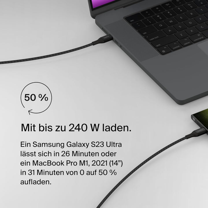 Belkin BoostCharge USB-C-auf-USB-C-Ladekabel, Schnellladekabel mit 240 W Power Delivery, USB-IF-zert