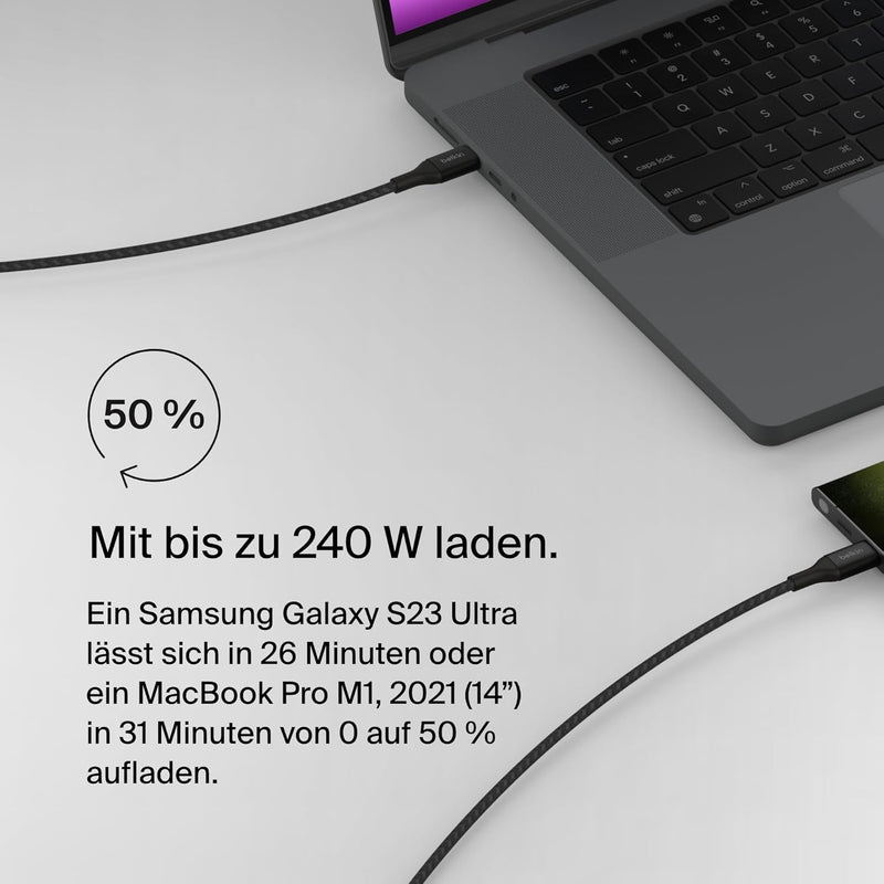 Belkin BoostCharge USB-C-auf-USB-C-Ladekabel, Schnellladekabel mit 240 W Power Delivery, USB-IF-zert