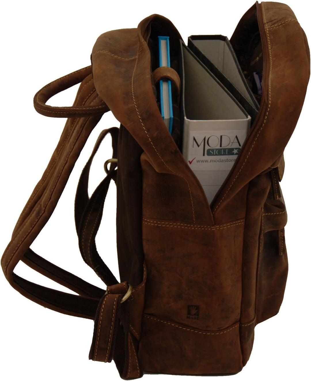Greenburry VINTAGE 1691-25 Zip Around Leder Retro Rucksack Daypack Notebookfach - ModaStore de