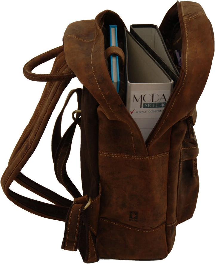 Greenburry VINTAGE 1691-25 Zip Around Leder Retro Rucksack Daypack Notebookfach - ModaStore de