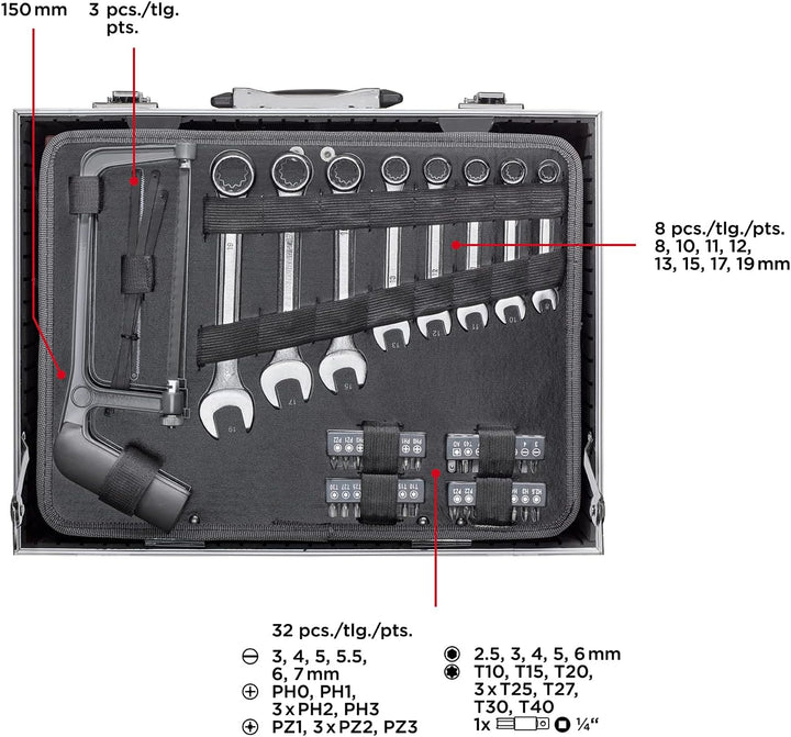 kwb Werkzeugkoffer aus robustem Aluminium inkl. 199-tlg. hochwertigem Werkzeug-Set als perfekte Grun