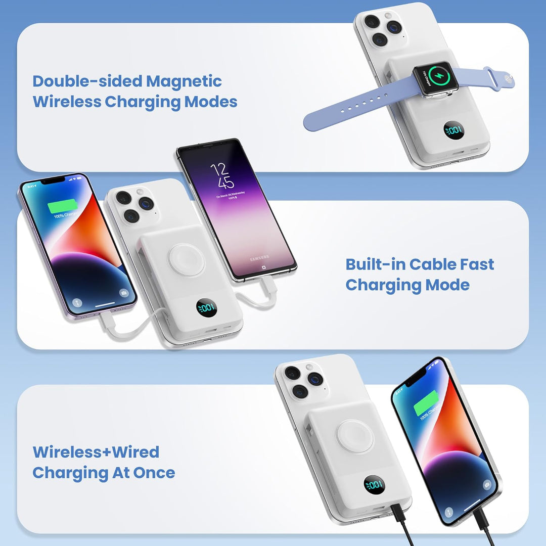 Magnetische Power Bank mit Ladekabel für MagSafe, 10800mAh Wireless PowerBank mit i-Watch Ladegerät,