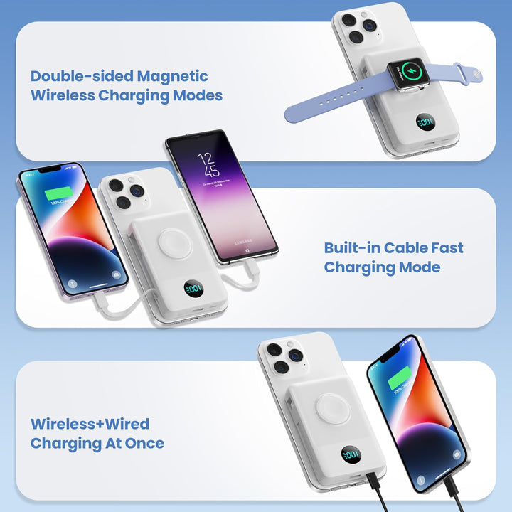 Magnetische Power Bank mit Ladekabel für MagSafe, 10800mAh Wireless PowerBank mit i-Watch Ladegerät,