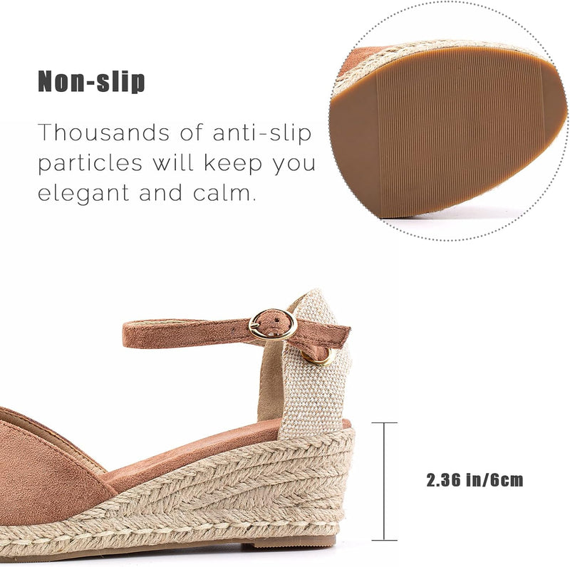 Hitmars Espadrilles Keilsandalen Damen Elegant 6 CM Grösse EU 36-43 Sandalen 01 Khaki 36 EU, Sandale