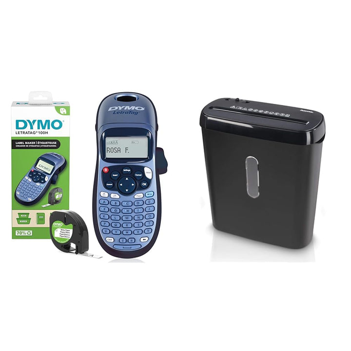 DYMO LetraTag LT-100H Beschriftungsgerät & Hama Aktenvernichter Einzug Aktenvernichter professionell