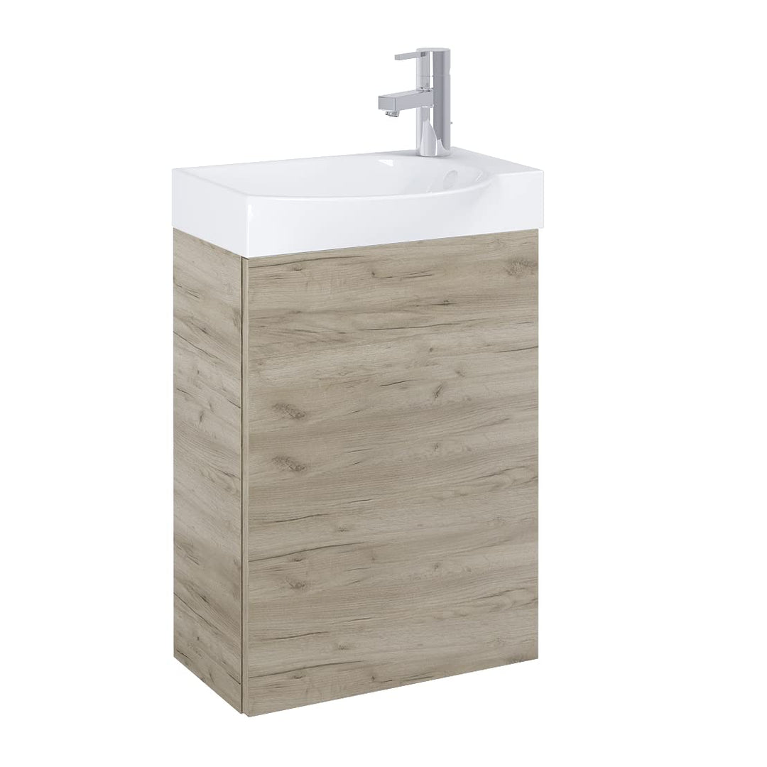 VBChome Badmöbel Set 45 cm Weiss Waschbecken mit Eiche Craft Hängeschrank Waschtisch 1-Türen Soft-Cl