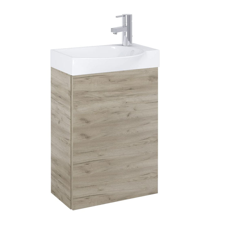 VBChome Badmöbel Set 45 cm Weiss Waschbecken mit Eiche Craft Hängeschrank Waschtisch 1-Türen Soft-Cl