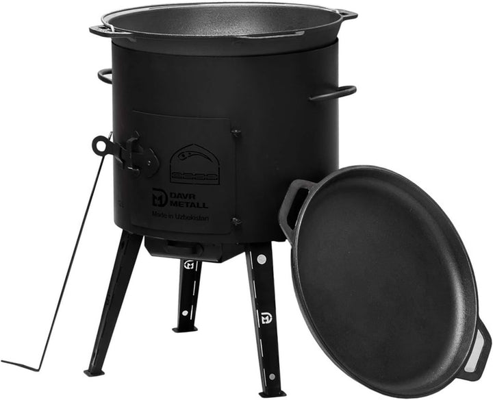Ø40 Uchag 2mm stahl Utschak Utschag Campingofen 12L Gusseisen Kazan mit Gusseisen Deckel-Bratpfanne