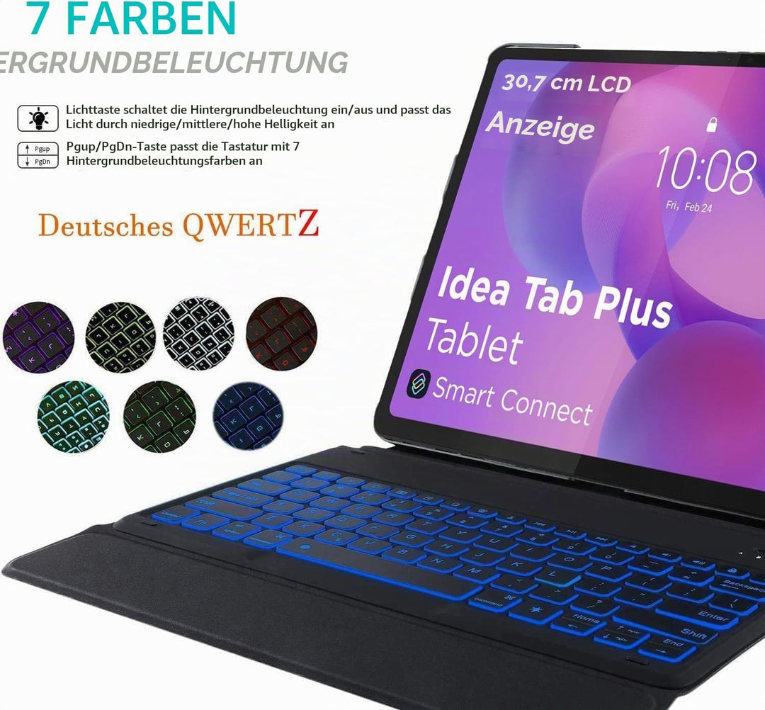 Tastatur Hülle für Lenovo Idea Tab Plus 12,1 Zoll Tablet TB365FC, [Deutsches QWERTZ] Ultraslim Hülle