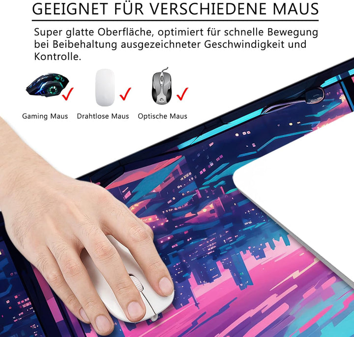Mauspad Katzen Schreibtischunterlage Violett 80x30cm Mousepad XL Gross Mauspad Süss., Computer PC Ta