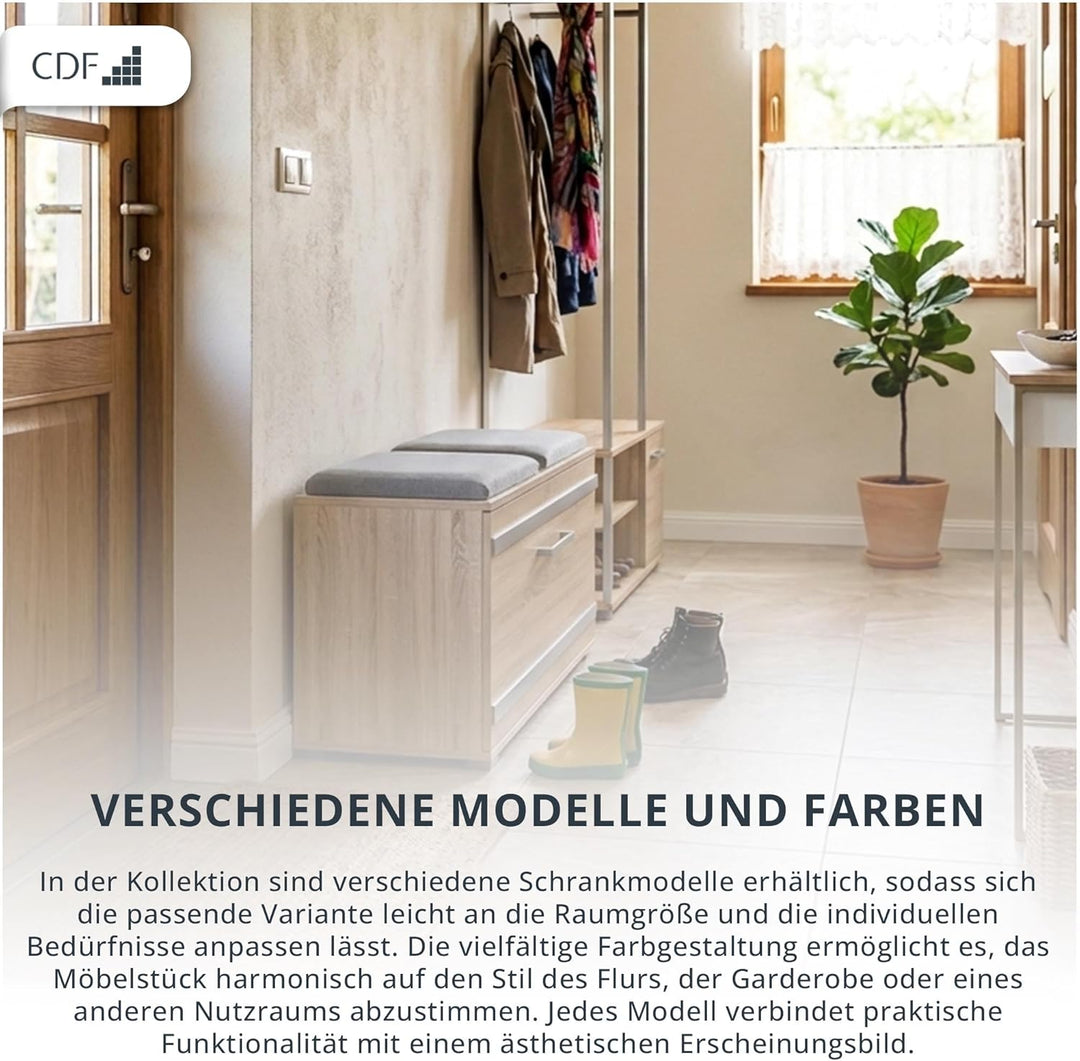CDF Schuhschrank Opal | Farbe: Eiche Sonoma | Ideal für Diele, Flur, Büro | Schuhaufbewahrung | bequ