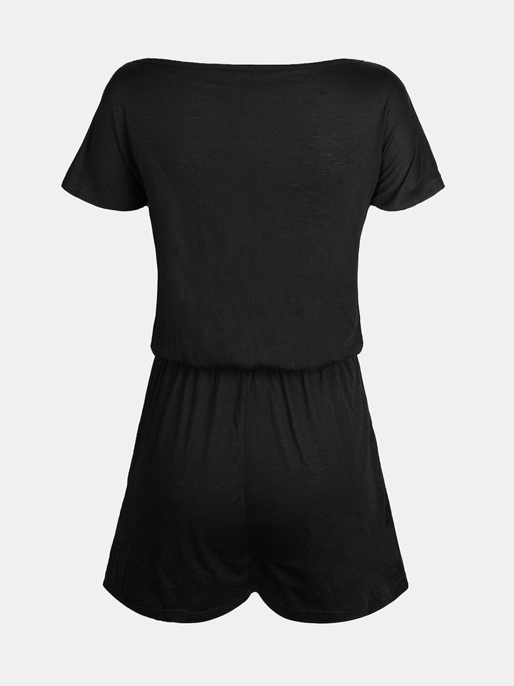 CUPSHE Damen Jumpsuit Rundhals Kurzarm Weites bein Tunnelzug Taschen Overall Sommer Kurz Romper Play