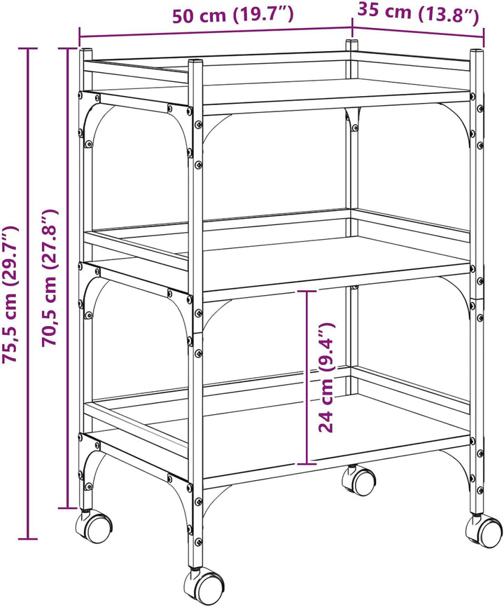 vidaXL Küchentrolley Altholz 50 x 35 x 75,5 cm Holzwerkstoff, Rollende Küchenkarre, Holz-Wagen, robu