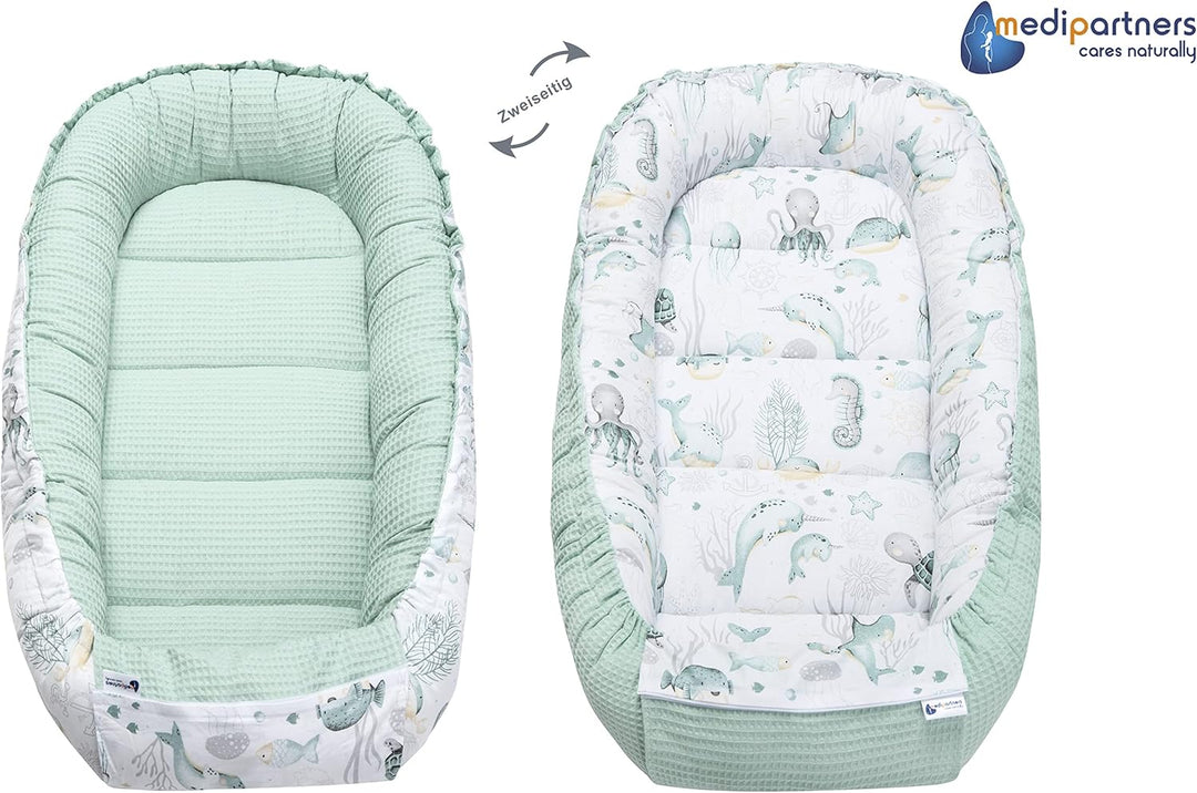 Medi Partners Babynest Kuschelnest Babynestchen 100% Baumwolle Waffle Nestchen Reisebett für Babys S