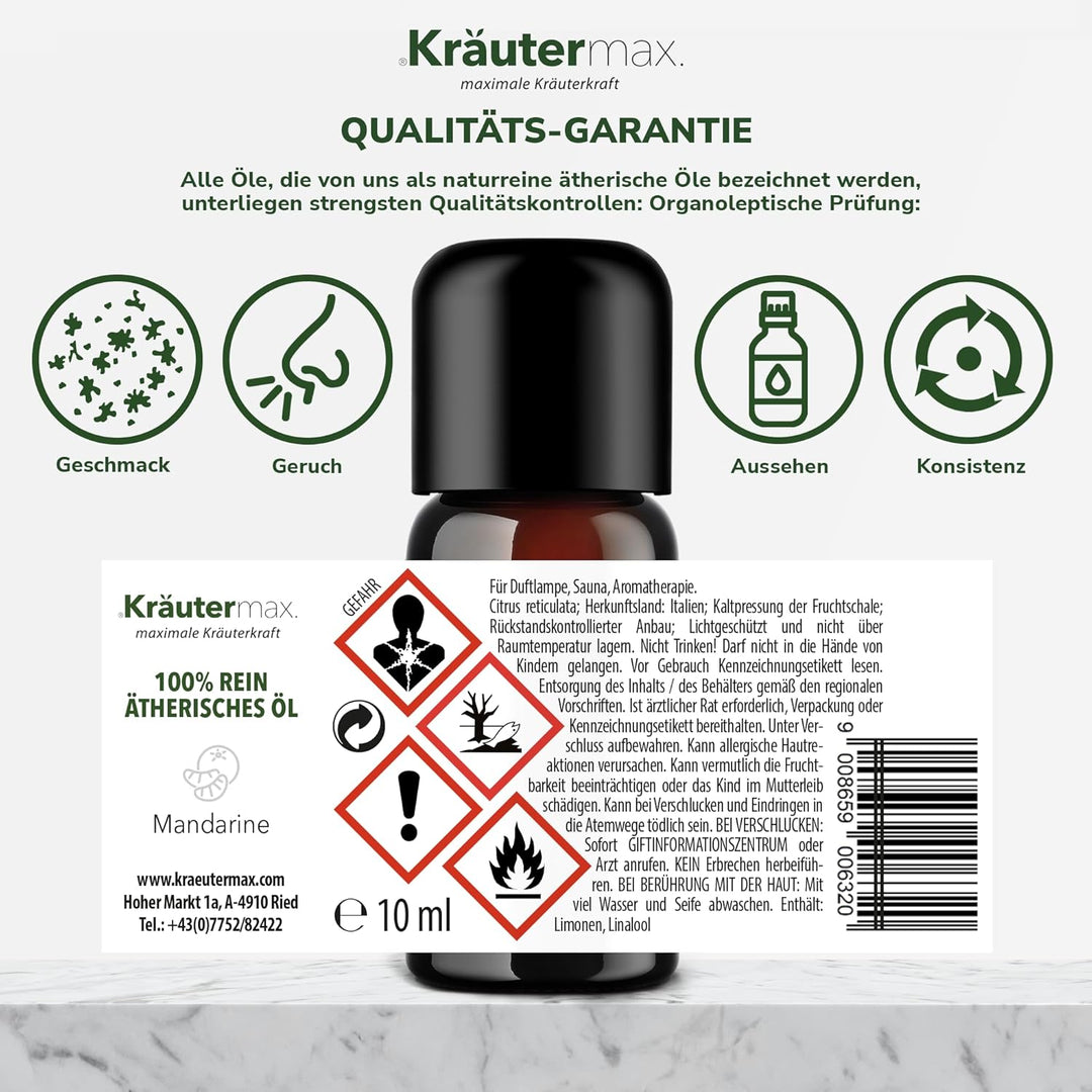 Kräutermax. Mandarine Duftöl Ätherisches Öl Aromaöl Mandarinenöl Citrus Reticulata, 10 ml