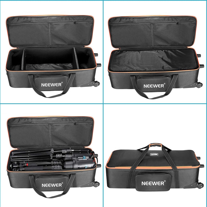 Neewer Trolley für Fotoausrüstung 96x39x29cm mit Riemen gepolstertem Fach Rollen und Tragegriff für