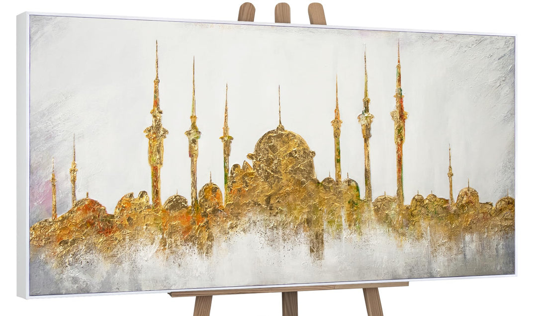 YS-Art XXL Abstrakt Acryl Gemälde auf Leinwand mit Rahmen Moschee handgemalte Wandbilder Wohnzimmer