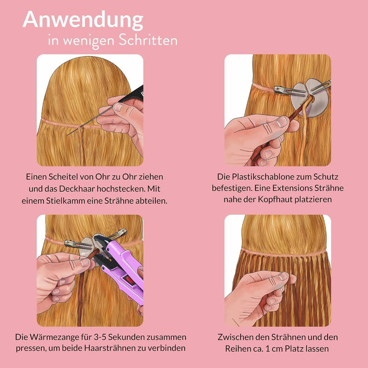 hair2heart Extensions Echthaar Bondings Gewellt - 25 Strähnen 1g 50cm 6/3 dunkelblond gold