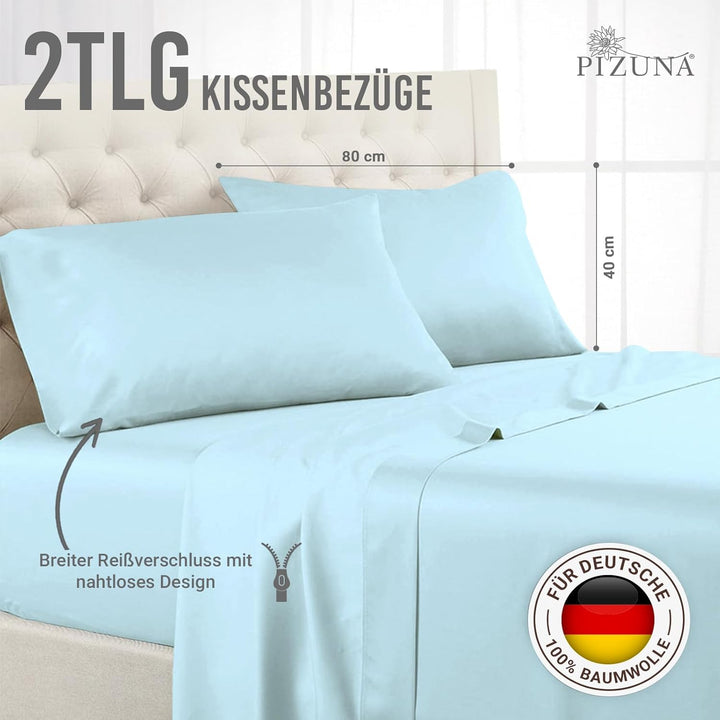 Pizuna Luxuriöser Soft-Satin 2er Pack Kissenbezug 40 x 80 cm Baby blau, 600 Fadenzahl Baumwolle Kiss