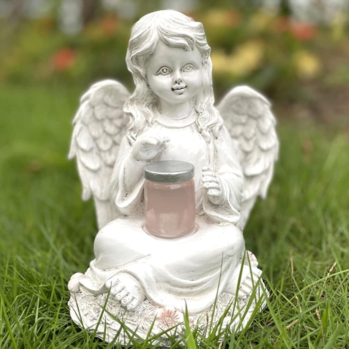 Tuzsocr Engel Gartenfiguren Solar Grablichter für draussen，wetterfest grabschmuck für Friedhof Outdo