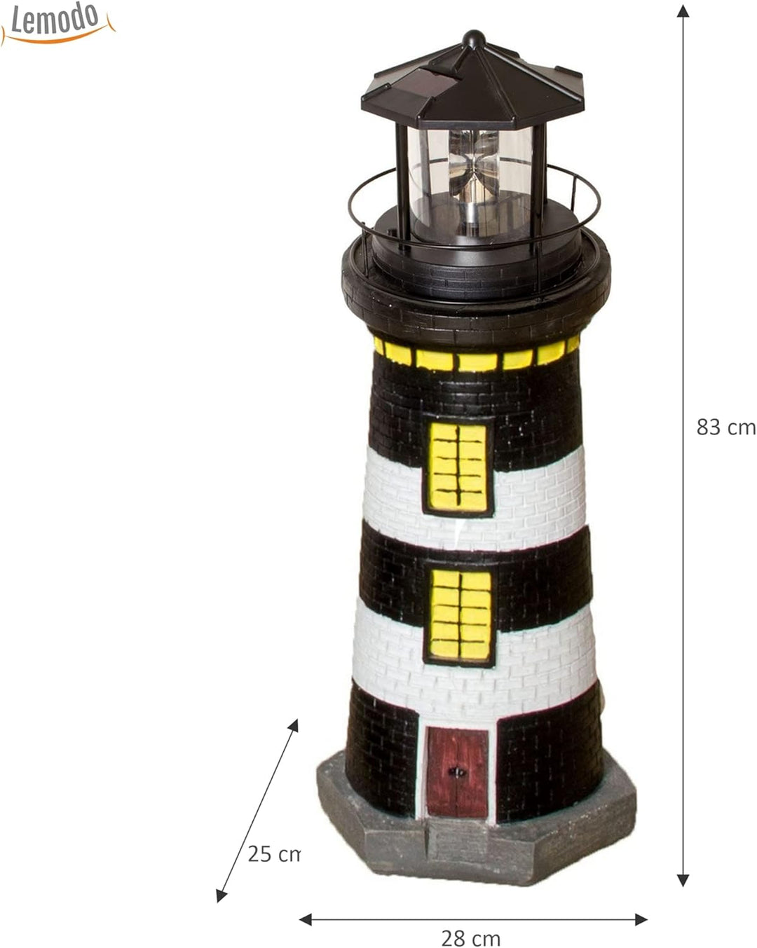 NATIV LEMODO Gartendeko Leuchtturm 83cm hoch | Handbemalte Gartenfigur mit solarbetriebenem, rotiere