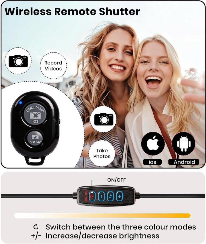 Selfie Ringlicht, 10 Zoll LED Ringlicht mit Stativ Handy, Ringlicht LED Videolicht Dauerlicht Laptop