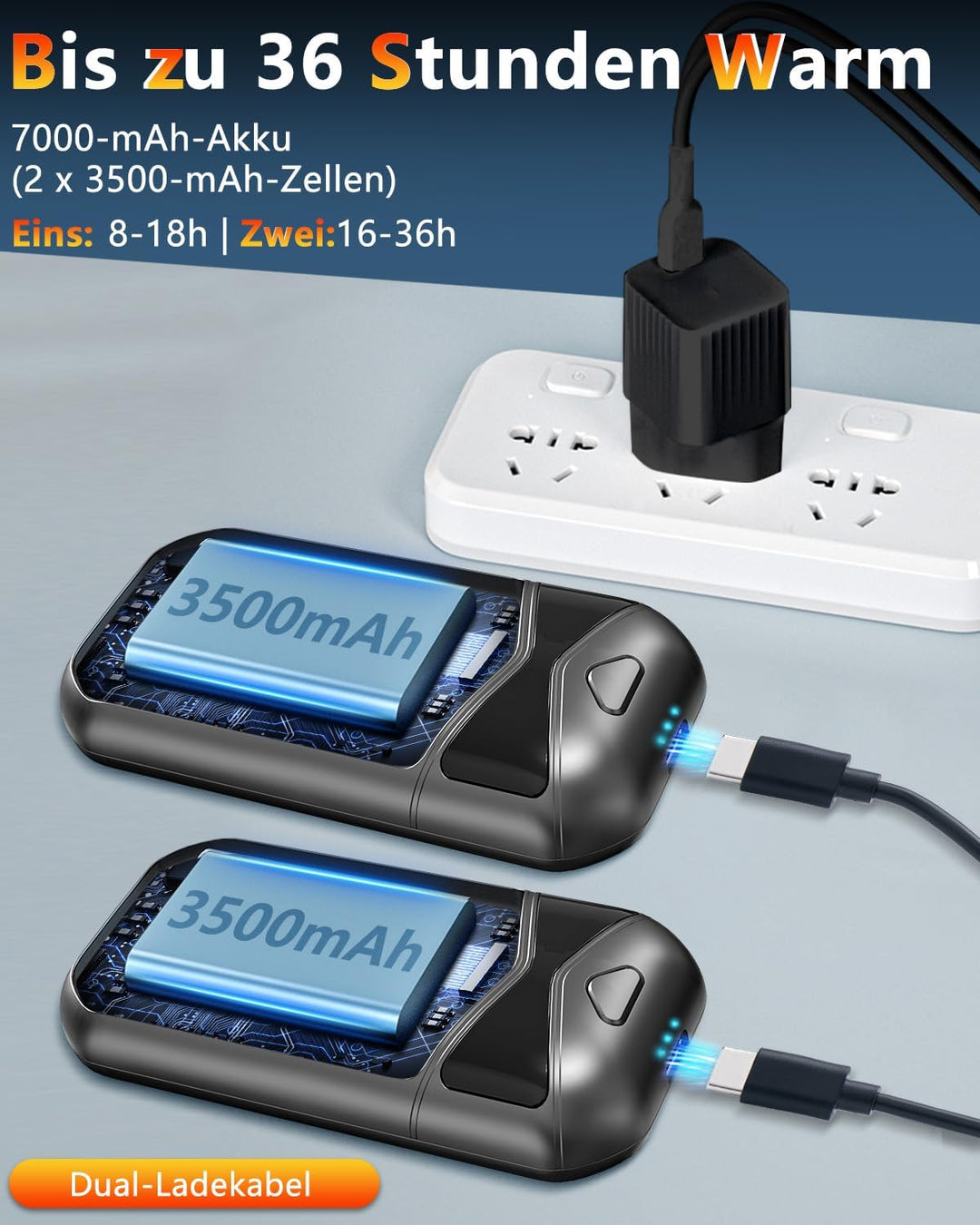 Handwärmer Elektrisch Wiederverwendbar 2er-Pack,7000mAh Magnetisch Taschenwärmer aufladbar Hand Warm
