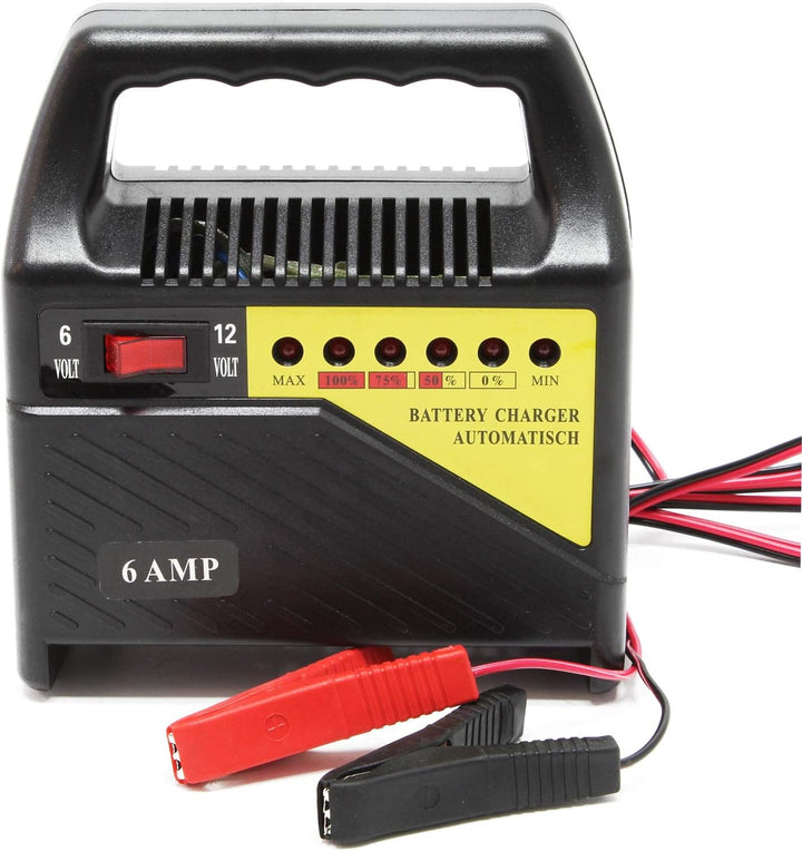 Wiltec Batterieladegerät 6V 12V 6A Batterie und Ladegerät für Kfz, Motorräder, Rasenmäher, kleine Bo