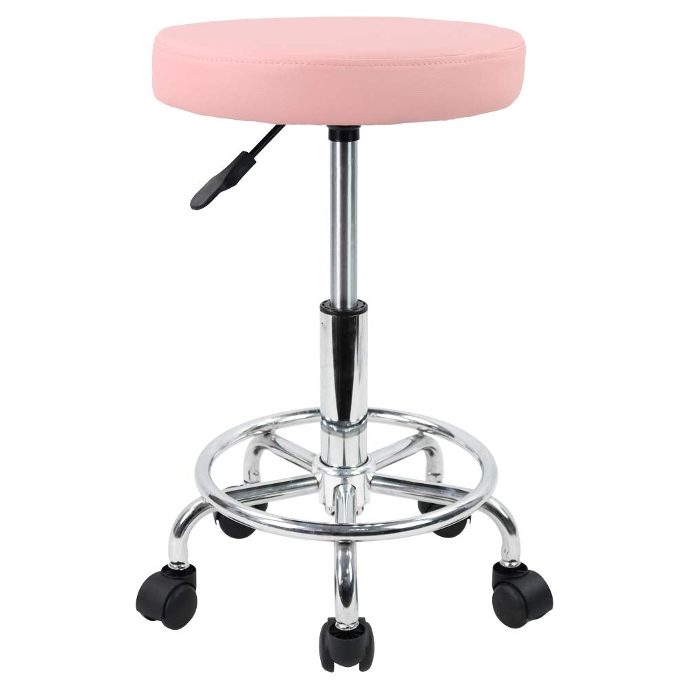 KKTONER Rollhocker höhenverstellbar drehbar Barhocker Arbeitshocker aus Kunstleder Bürohocker Pink R