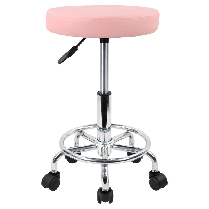 KKTONER Rollhocker höhenverstellbar drehbar Barhocker Arbeitshocker aus Kunstleder Bürohocker Pink R