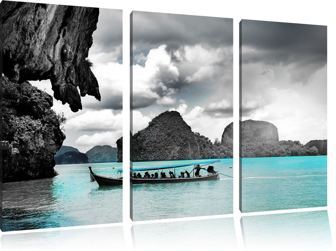 Pixxprint Thailand Phuket Playa Paradisiaca / 3-Teilig/Gesamtmass 120cm Leinwandbild bespannt auf Ho