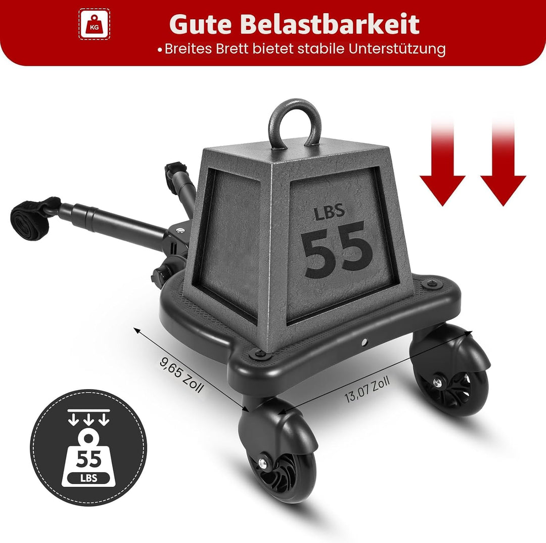 Buggy Board Universal Trittbrett für Kinderwagen, mitfahrbrett mit abnehmbarem Sitz bis 25kg, kompat