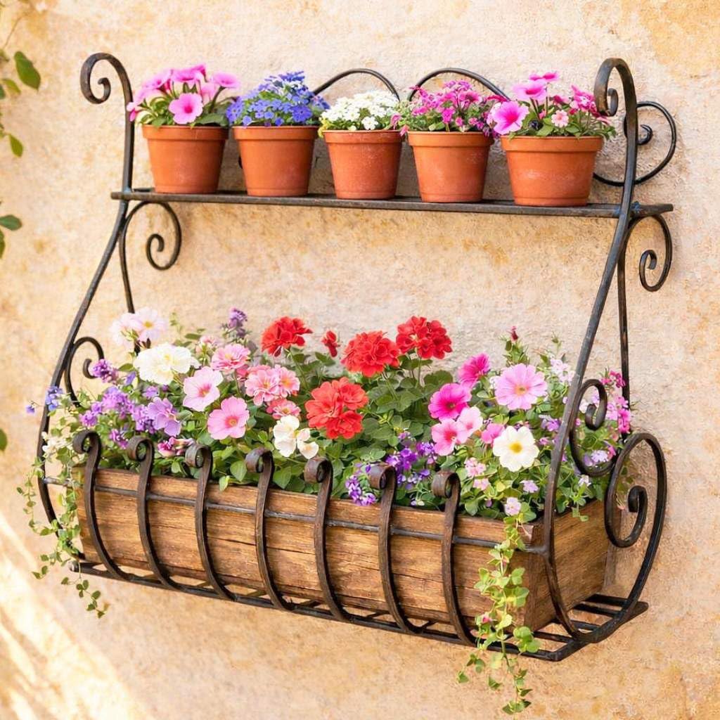 DanDiBo Wandblumenhalter Metall Schwarz 50 cm Wandregal Sebino Blumenständer Blumenregal Wandtopfhal