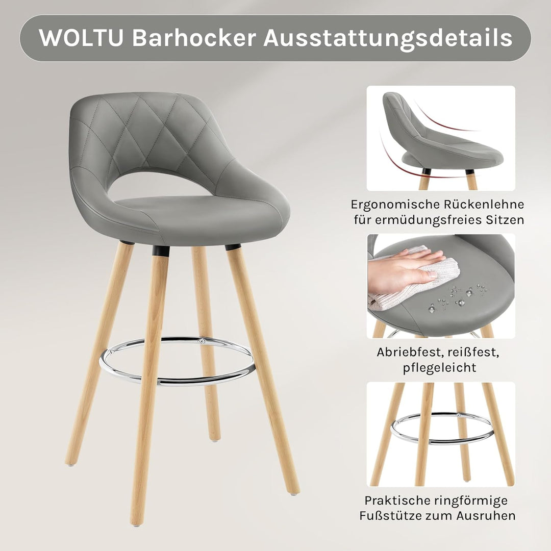WOLTU Barhocker 2er Set, Barstuhl Küchenhocker Thekenhocker, Hocker mit Rückenlehne Fussstütze, aus