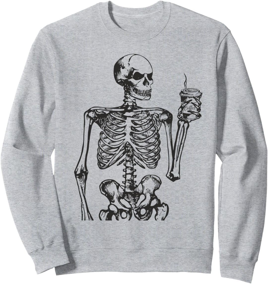 Halloween Gothic Skeleton Drinking Coffee Goth Black Skull Sweatshirt