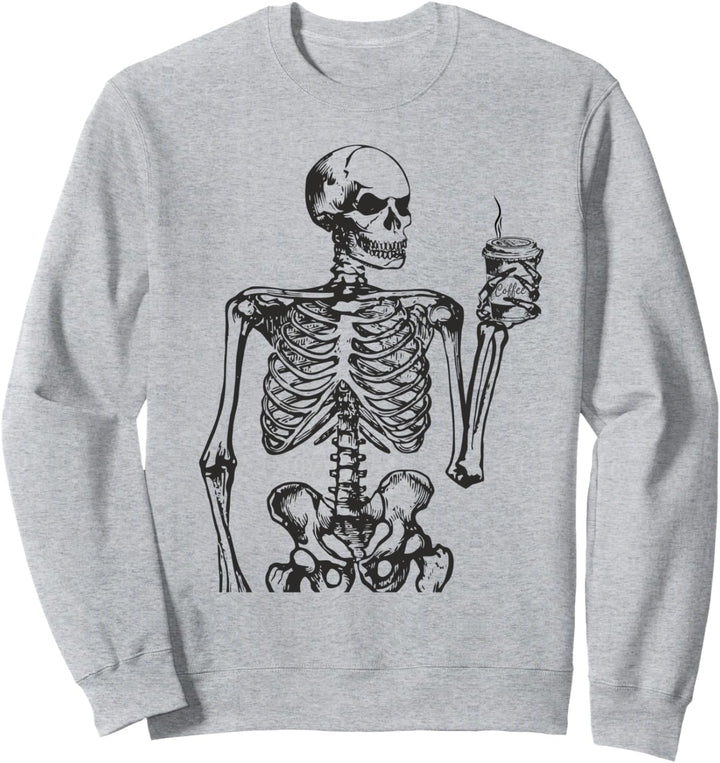 Halloween Gothic Skeleton Drinking Coffee Goth Black Skull Sweatshirt